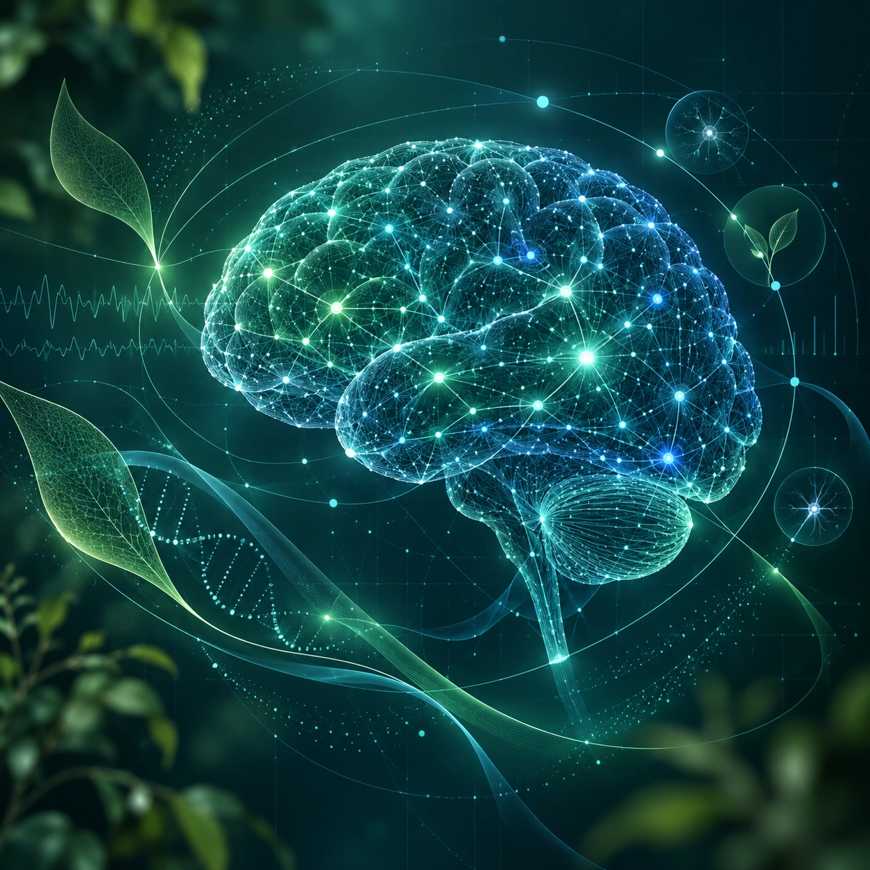 Illustration of a connected brain network — Biod-AI NeuroTech